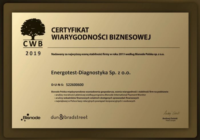 certyfikat wiarygodności biznesowej 2019