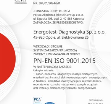 Certyfikat PN-EN ISO 9001:2015 Polish