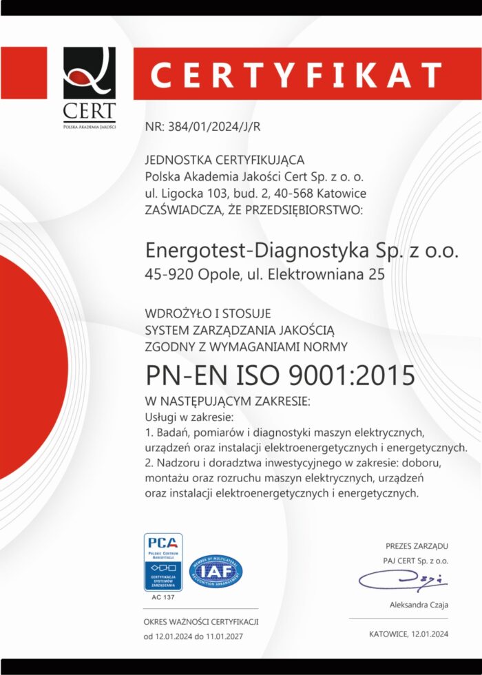 ENERGOTEST-DIAGNOSTYKA ISO 9001 2015 – 2024 (polska)